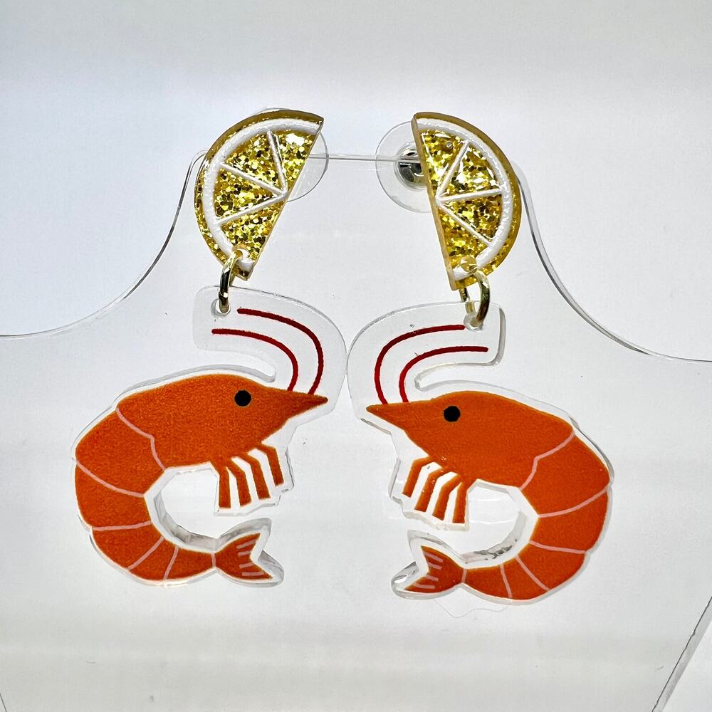 Shrimp & Lemon Earrings - Crawfish Boil Accessory - Cajun Earrings - New Orleans
